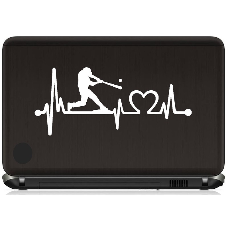 K1075 Baseball Guy Batter Batting Heartbeat Lifeline Decal Sticker (White)