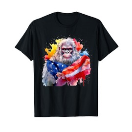 Bigfoot Watercolor Artwork American Flag 4th Of July Art USA T-Shirt