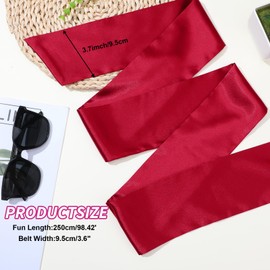 Satin Waist Belts for Women Red Sash Belt 3.5'' Wide Dress Belt Women for Special Occasion Bow Belt Bridal Wedding Prom Formal Long Silk Sash Tie (Burgundy)（Red）