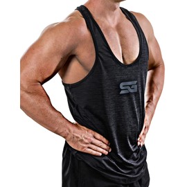 Satire Gym Fitness String Men's Functional Sports Clothing Suitable for Workout, Training Tank Top, black, xxl