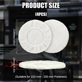 Zernblend 4 Piece Lambswool Polishing Covers for 220 mm - 250 mm Polishers, Polishing Attachment, Car Polishing Set, Polishing Wool