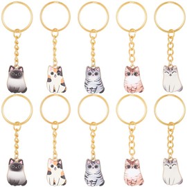 craspire Pack of 10 Cat Enamel Key Rings for Pets 5 Styles Alloy Colourful Small Mini Kawaii Animal Hanging Iron Key Ring for Car Key Ring Bag Purse