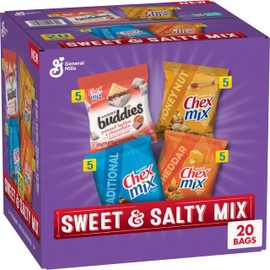 Chex Mix Sweet & Salty Snack Variety Pack, Muddy Buddies Peanut Butter & Chocolate, Chex Mix Traditional, Cheddar & Honey Nut, 35 oz (20 Bags)