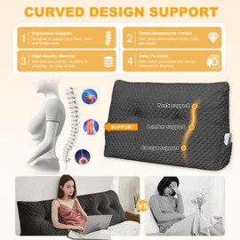 WUIOYNF Large Triangular Headboard Wedge Pillow Soft and Supportive Headboard Backrest Positioning Support Bolster Cushion, Bed Wedge Pillow with Removable Cover(Black,Cal King,71x8x20inch)