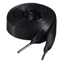 Marrywindix 2 Pairs 47" Flat Satin Ribbon Shoelaces Black Silk Shoestrings Wide Shoe Laces for Sneakers Skate Shoes Boots Sport Shoes