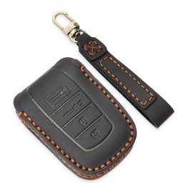INTGET for 2022 2023 2024 Toyota Tundra Key Fob Cover Key Fob Case Key Fob Protector for 2023 2024 Toyota Sequoia Accessories for Toyota Grand Highlander Accessories (Black Leather Brown Thread)