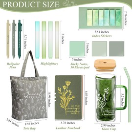 Reallnaive 15 Pcs Social Worker Appreciation Gifts with 16 oz Glass Cup Canvas Bag Notebook Ballpoint Pen Sticky Note for Christmas Women Bsw Msw Dsw Lcsw Volunteer Coworker Office Supplies(Green)