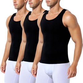 Arjen Kroos 3 Pack Mens Compression Tank Top Shirts White Athletic Undershirt Body Shaper Tummy Control Shirt for Men