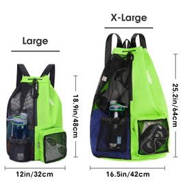 WANDF Swim Bag Mesh Drawstring Backpack with Wet Pocket Beach Backpack for Swimming, Gym, and Workout Gear(XL-Green)