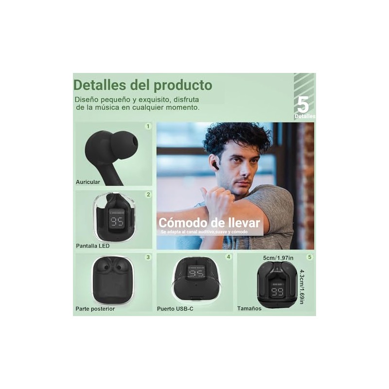 Auriculares Bluetooth inalámbricos, mini auriculares Bluetooth, auriculares intrauditivos, IPX4 resistente