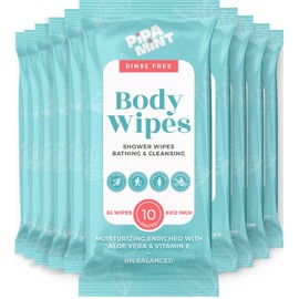 Body Wipes XL Shower Wipes Body Wipe for Adults Bathing, Traveling, Camping, Gym, Car, Elderly, Bedridden - Bath Wipe - Disposable Washcloths for Adults No Rinse