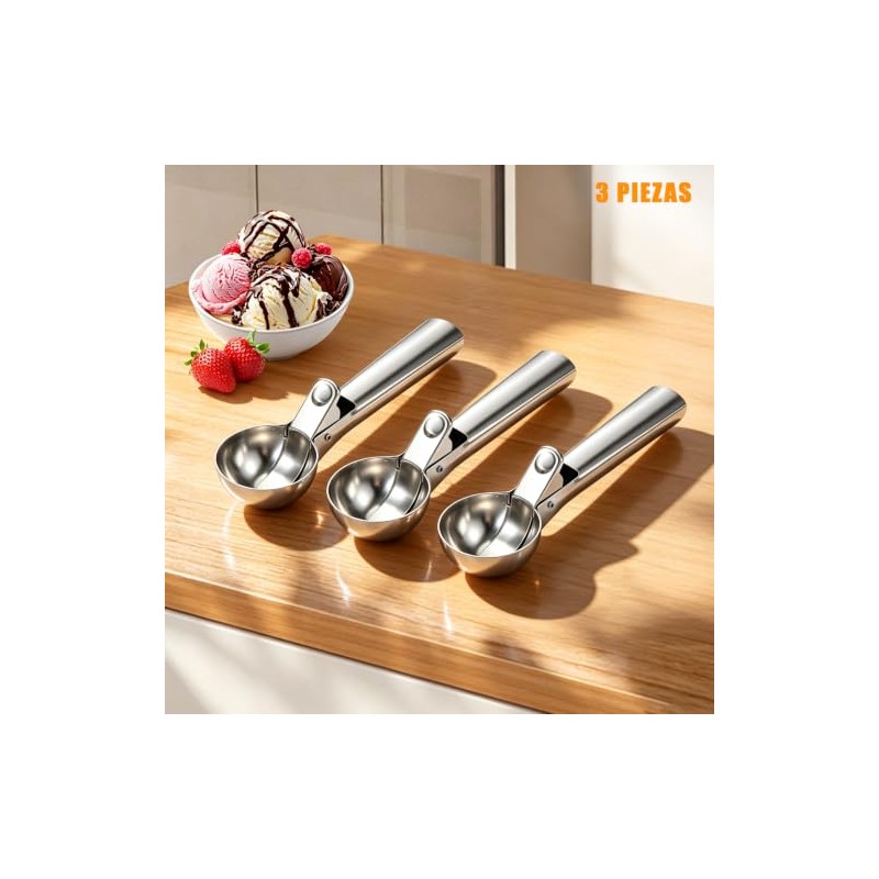 3 Piezas Cuchara para Helado, Acero Inoxidable Apto para Uso