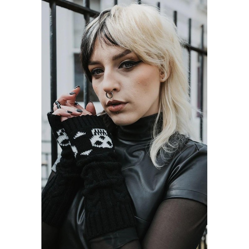 Ro Rox Pamela Mann Knitted Fingerless Gloves with Skull and