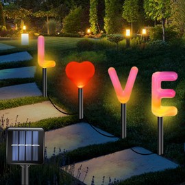 ITICdecor 3D Love Solar Garden Stake String Lights Outdoor Decoration for Yard Lawn Outside Beach Camping Valentine's Day Wedding Festival Ornaments I Love You Gifts for Him Her(4 in1)