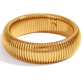 A D. ALLEN & DANMI. 18 K Gold Plated Chunky Titanium Bracelet Stack, Flexible Wide Wristband Bangle Layered Snake Chain Bracelet for Women, Medium, Stainless Steel, wristband bangle
