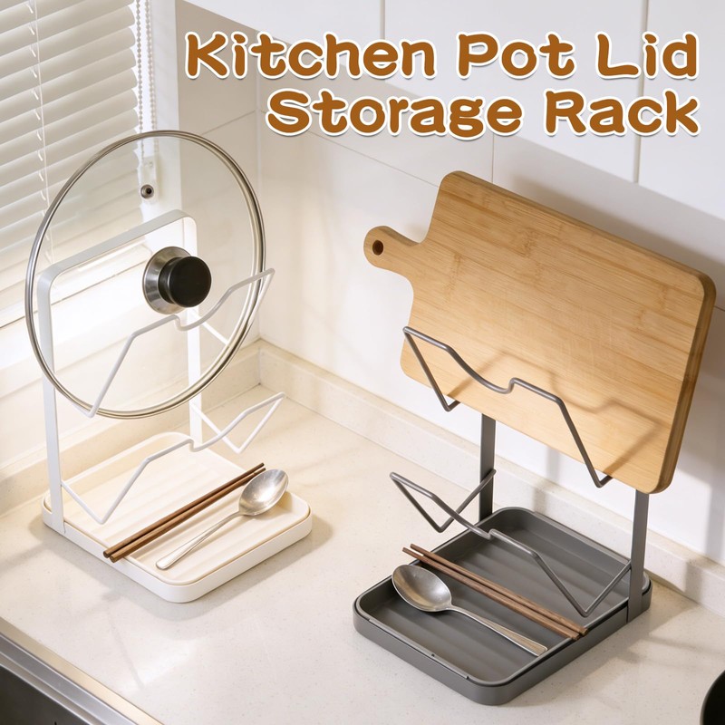 Kitchen Pot Lid Storage Rack, Double-Layer Pot Lid Organizer with
