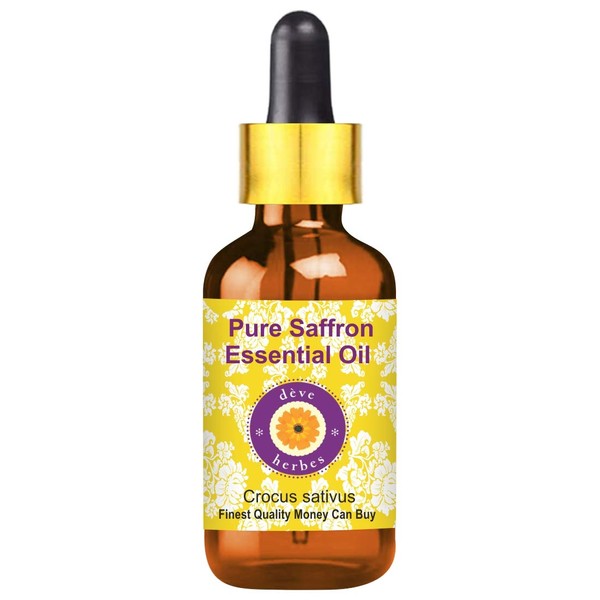 Deve Herbes Pure Saffron Essential Oil (Crocus sativus) with Glass