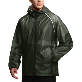 SWISSWELL Mens Cycling Rain Jacket Waterproof Lightweight Windbreaker Jackets for Men Raincoat with Hood Army Green Large