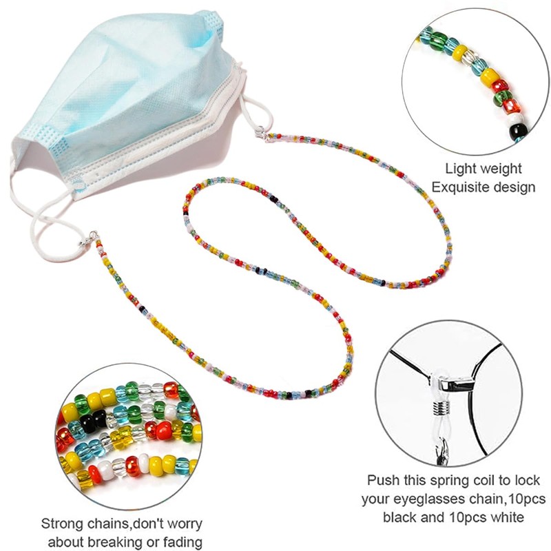 Damanse Eyeglass Chain,8 Pcs Beaded Eye Glasses Strap Holders around