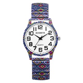 OIDEA Women Elastic Strap Watches: Fashion Boho Floral Easy Reader Stretch Band Watch Large Face Big Number Analog Quartz Ladies Watch Gifts