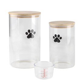 Geyecete Set of 2 Glass Dog Treat Box,4L+2L Dog Cats Food Container with Bamboo Lid,Sealed Food Storage for Dogs and Cats,Dog Cookie Container