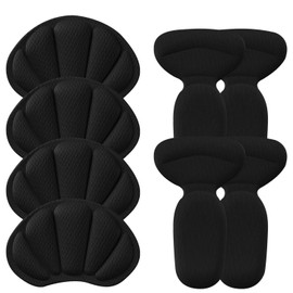 Adhesive Heel Cushion Pads for Loose Shoes, Too Big Boots, Back of Heel Grips Inserts for Women Men, Heel Guards Liners for Improving Shoe Fit, 4pcs-black+4pcs-black