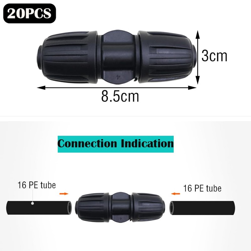 CTRICALVER 20pcs 1/2 inch Plastic I-Type Drip Irrigation Connectors, Barb