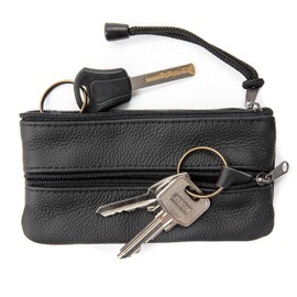 Leather Key Holder, Key Chain Wallet, Bag, Pencil Case (Black)