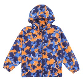 ESTAMICO Boys Windbreaker Jacket Fashion Hoodies Outwear Coat Waterproof Zipper Raincoat, Orange/Blue/Navy 5-6