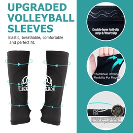Peabownn Volleyball Arm Sleeves Padded Youth - 3XS-L SIZE Volleyball Wrist Guard Protection Forearm hand Pads Passing Sleeves Thumb Hole for Youth Teen Girls Boy kids 1 Pair Black M