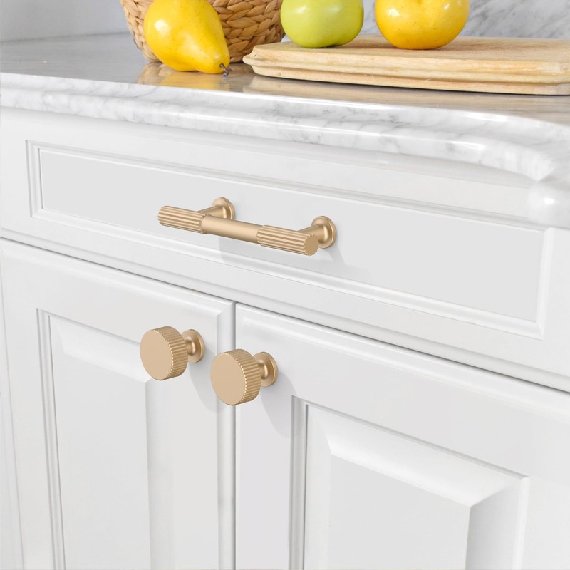 Amerdeco 10 Pack Champagne Gold Cabinet Pulls 3Inch(76MM) Hole Centers