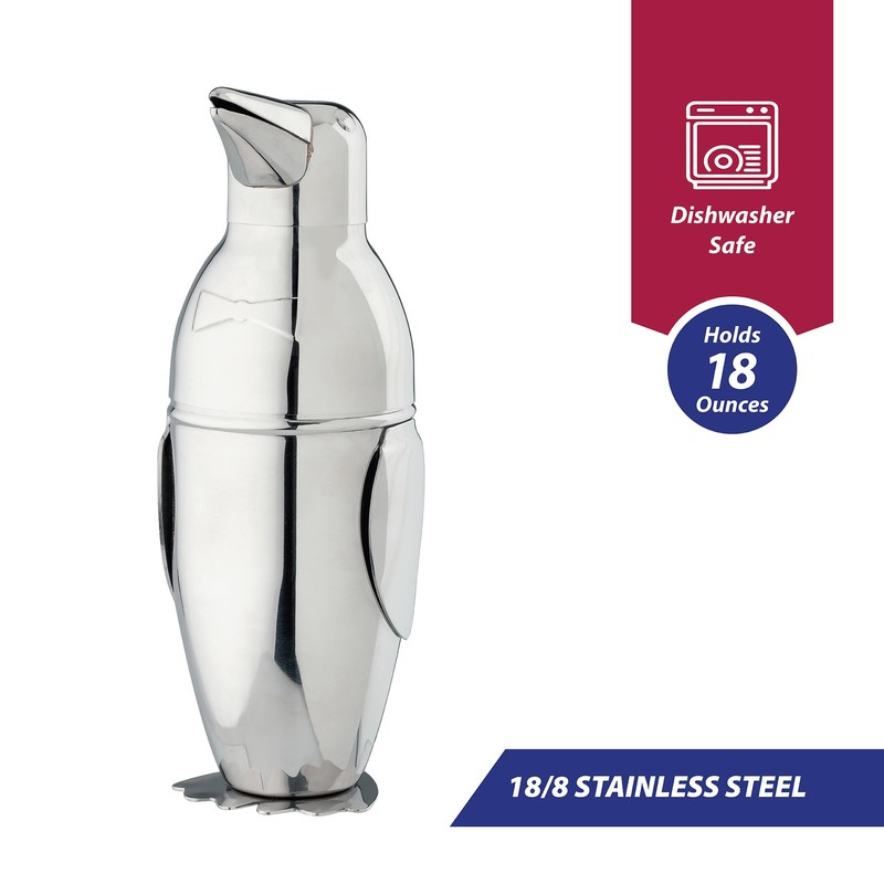 HIC Kitchen Bar Penguin Cocktail Shaker, 18/8 Stainless Steel, Mirror