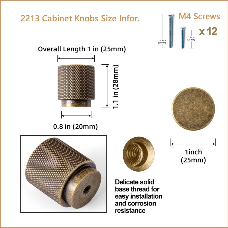 Goo-Ki 6 Pack Knurled Antique Brass Cabinet Knobs Vintage Bronze