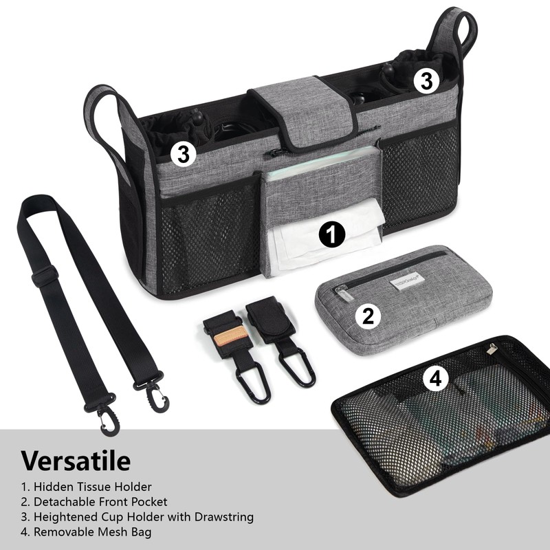 TOPDesign Universal Baby Stroller Organizer, Double Stroller Caddy with Detachable
