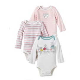 Lamaze Baby Organic 3 Pack Longsleeve Bodysuits, Coral, 6M