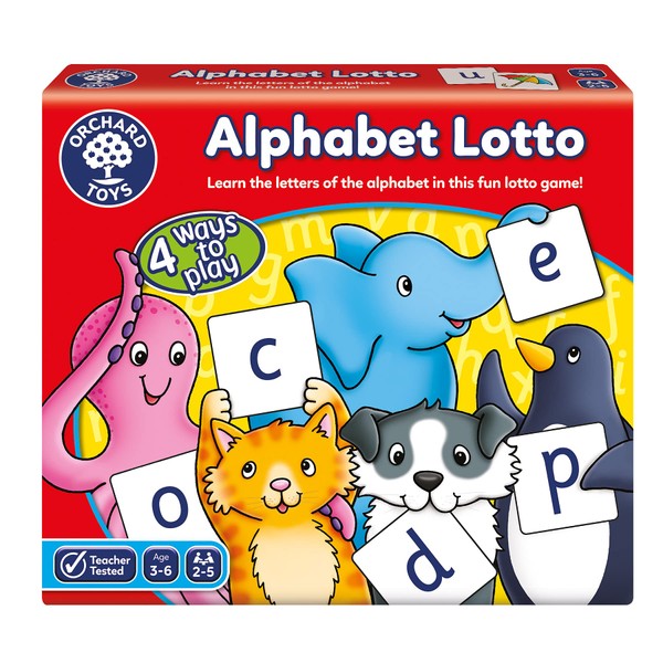 Orchard Toys Alphabet Lotto Game, Learn the Letters of the Alphabet, Fun Memory Game For Children Age 3-6. 4 ways to play! Educational Toy