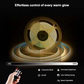XINGZHI 24V Dimmable COB LED Light Strip, 16.4FT Warm White 3000K, High Brightness led Strip Lights, with RF Remote Control and UL Power Supply, Suitable for Bedroom, Kitchen, and DIY Home Decoration