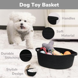 Goodpick Small Woven Basket, Baskets for Gifts Empty, Baby Basket with Handles, Black Baskets for Organizing, Dog Toy Basket, Rope Baskets for Storage, 12" x 8" x 5"