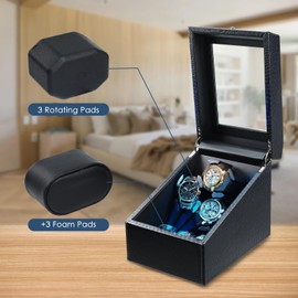 JuviPerpric Watch Winder for Automatic Watches, 3 Automatic Watches with 3 Storages, Watch Winder with Blue Backlight and Foam Pad, 4 Rotation Modes Rotating Box