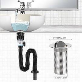 NQEUEPN Bathroom Sink Drain Kit, Sink Drain Waste Pipe Flexible Expandable P-Trap Sink Drain Tube Bathroom Sink Drain Set for 1-1/4", 1-1/2", 2" Drain Holes