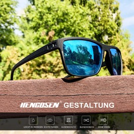 HENGOSEN Men's Polarised Sunglasses: Sports Sunglasses, Mirrored UV400 Protection, Driving, Fishing, Pack of 3, A05-Ice Blue/Dark Blue/Red