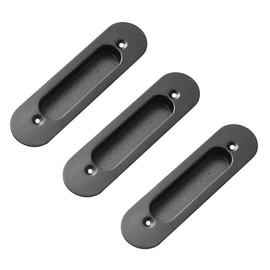KAIISSA 3 Pieces Oval Flush Built-in Sliding Door Handles, Hidden Finger Handles, Concealed Handle, Zinc Alloy Sink Knobs, Cabinet or Drawer, Wardrobe - 150 mm x 40 mm (Black)