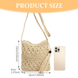 Zovator Straw Bag for Women, Summer Beach Cossbody Bag with Tassel Bohemian Handmade Shoulder Purse with Zipper Straw Handbag Holiday Handbags for Women for Work Travel Outdoor Holiday Travel