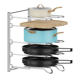 ESBOLM Adjustable Under Cabinet Pot and Pan Organizer,5 Tie Pan Organzier Rack with Heavy Duty Pan Divider Rack,Vertical Lid Frying Pan Storage Rack,Pots and Pans Cabinet Storage