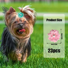 Dog Hair Bands, 23 Pcs Multicolor Flower Pearls Dog Hair Bows with Elastic Rubber Bands, Cute Dog Grooming Bows Puppy Hair Accessories for Long Hair Pet Dogs Cats (Multi-colored D)