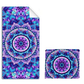 Invool Beach Towel, Extra Large 180x80cm Quick Dry Microfiber Towel for Adult, Lightweight Sand Free Towel, Perfect for Swimming, Travel, Camping, Gym, Yoga, Vacation (Mandala Purple)