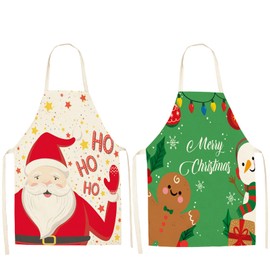 MIOSJI 2pc Christmas Aprons Adults Novelty Waterproof Apron for Xmas Party Costume Cooking Apron Christmas Chef Gift