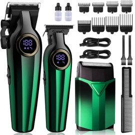 BILLAR Hair Clippers for Men with Beard Trimmer, Professional Clippers & Beard Trimmers Set, Electric Razor Shavers for Men, Cordless Men’s Grooming Kit for Nose, Face, Hair (Green)