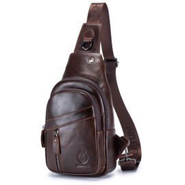 SCHLATUM Genuine Leather Crossbody Bag for Men Casual Sling Chest Bag Men Sling Bags Man Bag Crossbody, Coffee