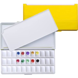 MEEDEN Airtight Leakproof Watercolor Palette Travel Paint Tray with A Large Mixing Areas, 33 Wells Yellow Folding Palette for Watercolor, Gouache, Acrylic Paint
